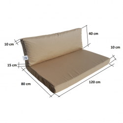 Cuscino, materasso, schienale con cerniera per bancali 120 x 40 x 15/10 cm - Marrone Chiaro